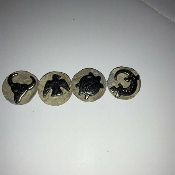 Western Fetish Button Covers Leather Backed Set Of 4 Excellent EUC - Picture 5 of 6